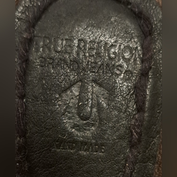 NWT Y2K True Religion Brown Leather Boho Indie Neutral Sandal Heel Shoe SZ 37EU - Picture 8 of 9